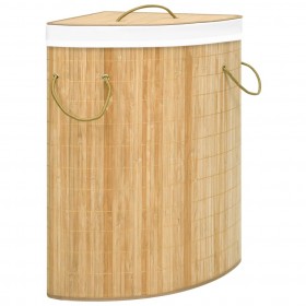 Cesto para la ropa sucia de esquina bambú 60 L
